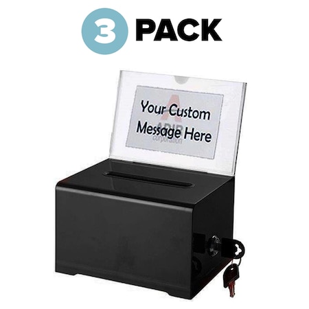 Adiroffice Acrylic Locking Suggestion Box with Message Display, PK3 ADI637-BLK-3pk